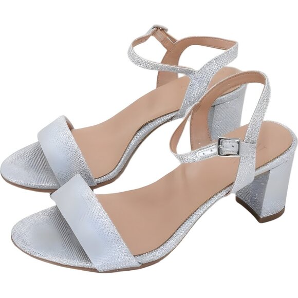 Naturalizer Bristol Silver Glitter Block Heel Dress Sandals Women's US 8W - Picture 2 of 6